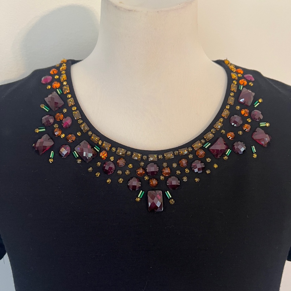 Kate Spade Glimmer Shift Dress Jeweled Neck Black Size 6 pockets stretch - Picture 3 of 7